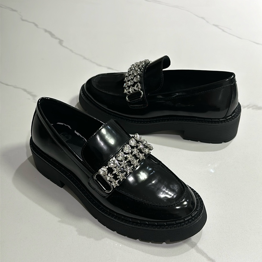 GB Rhinestone Strap Shiny Loafers - Picture 10 of 12